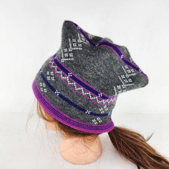 VTG PATAGONIA Made in France Wool Beans Isle Gray purple Hat snow winter Beanie - Picture 1 of 8